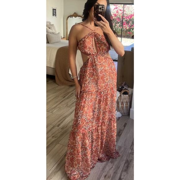 Tierra Maxi Dress in Peach Leopard Floral Tularosa NWT M ES - Picture 1 of 5